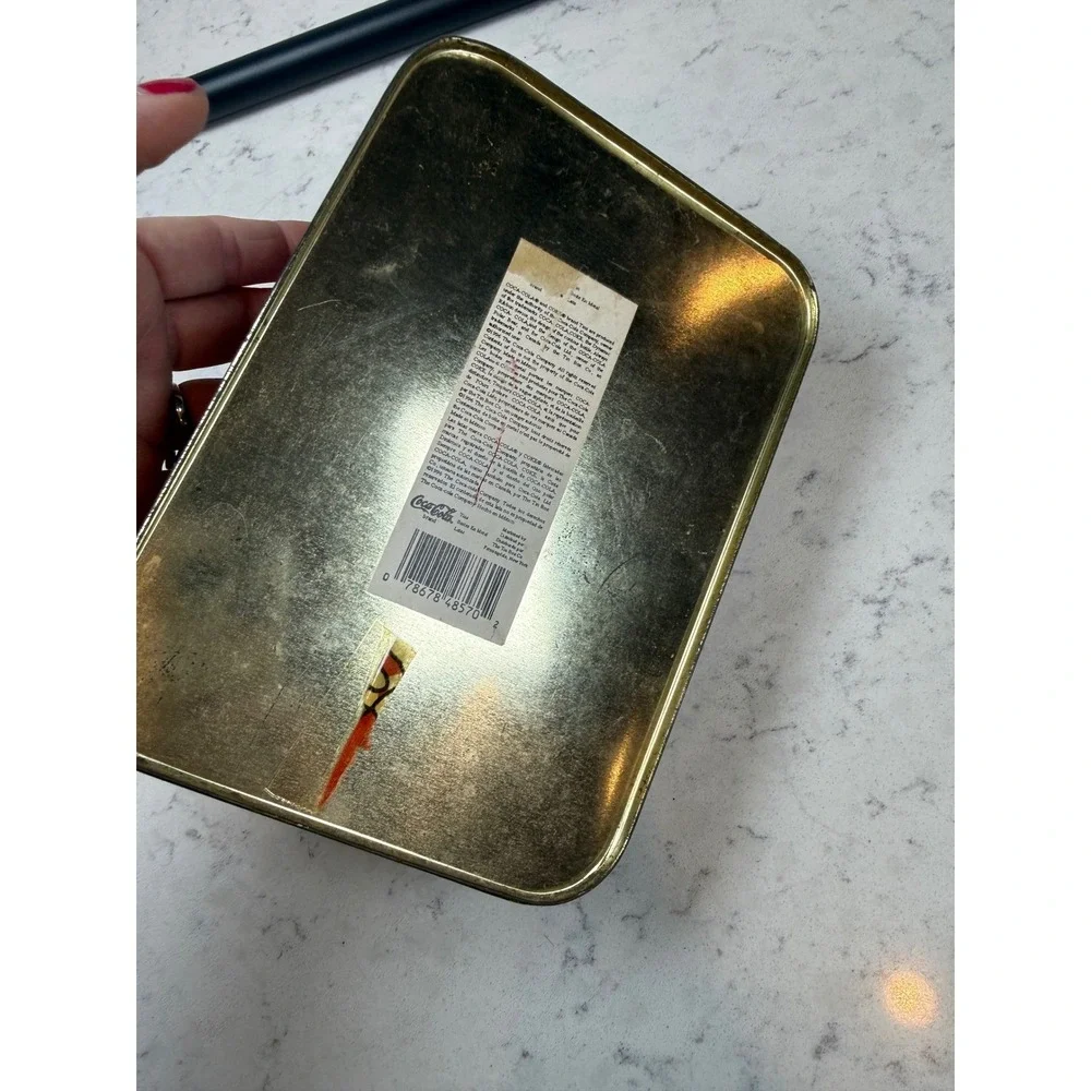 Vintage 1996 Coca-Cola Polar‎ Bear Skiing Surfboard Metal Tin Storage Box 8x6x2
